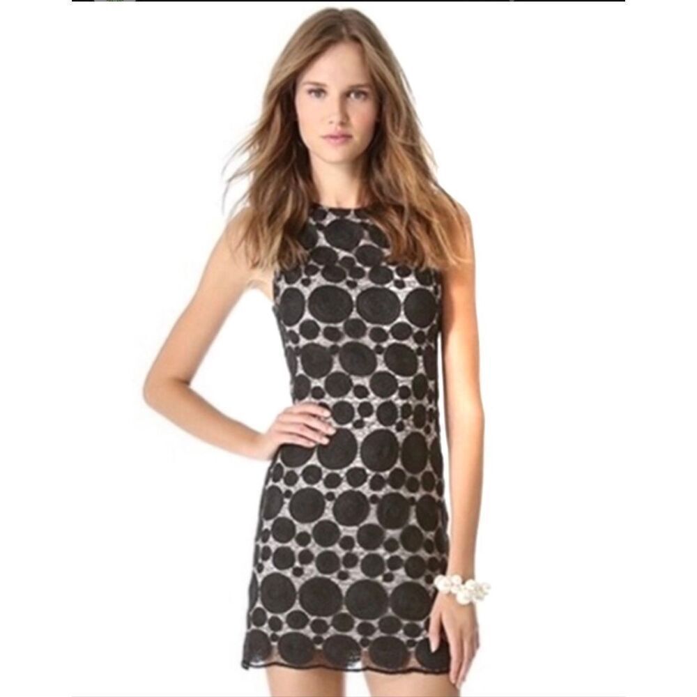 NWOT Alice & Olivia Black Circle Embroidered Mesh Overlay Cocktail Dress Women's